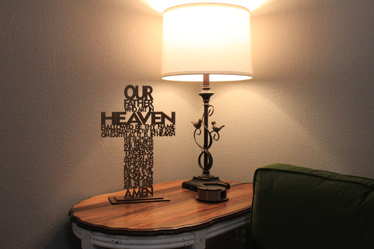 🙏 Beautiful Wooden Lord’s Prayer Cross on Base – Large - Christian Home Decor