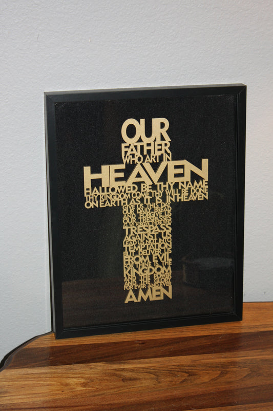 🙏 Beautiful Wooden Lord’s Prayer Cross in 1" shadowbox – Christian Home Decor