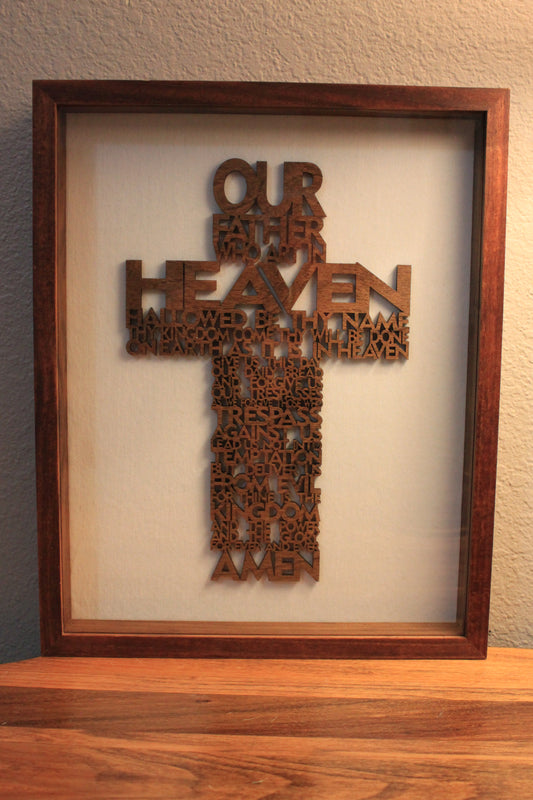 🙏 Beautiful Wooden Lord’s Prayer Cross in 2" shadowbox – Christian Home Decor