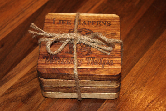 Fantastic Acacia wood laser engraved drink coasters