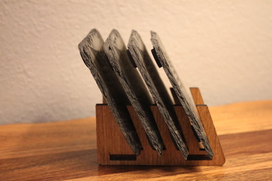 🇺🇸 American Flag in the Forest – Set of 4 Laser Engraved Slate Coaster with Wooden Holder