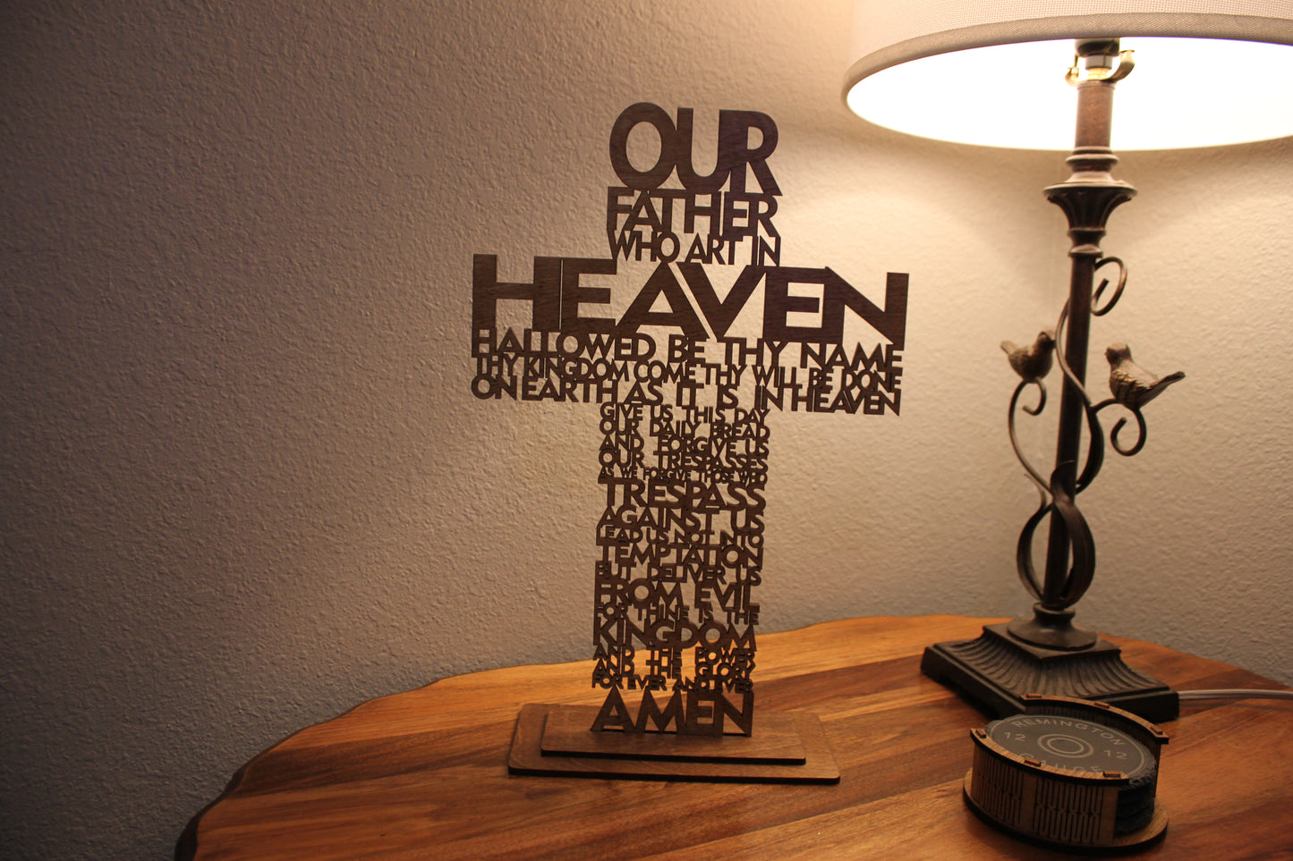 🙏 Beautiful Wooden Lord’s Prayer Cross on Base – Large - Christian Home Decor