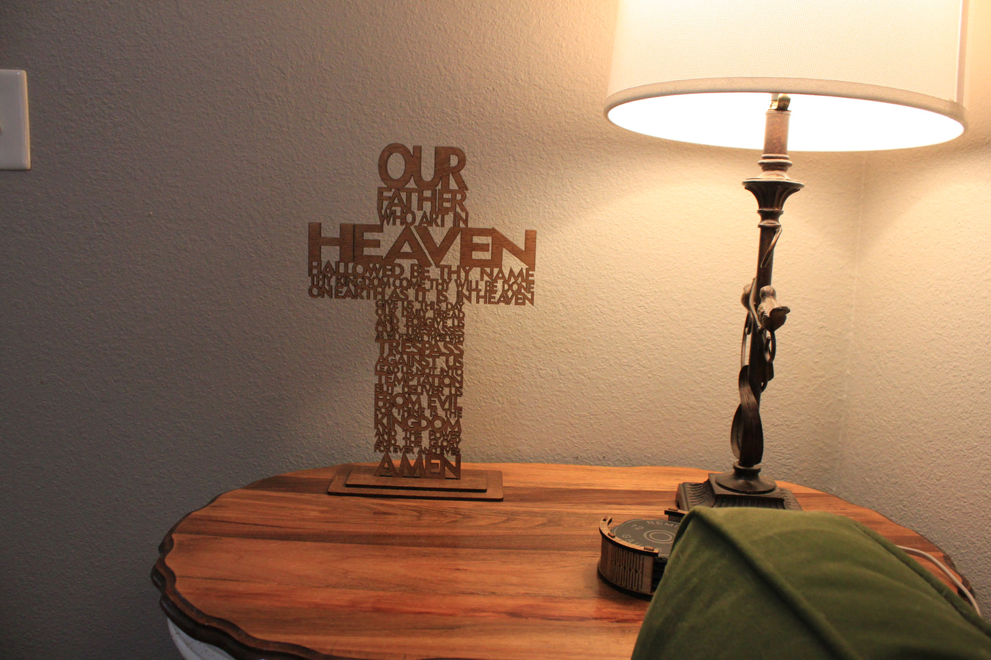 🙏 Beautiful Wooden Lord’s Prayer Cross on Base – Large - Christian Home Decor