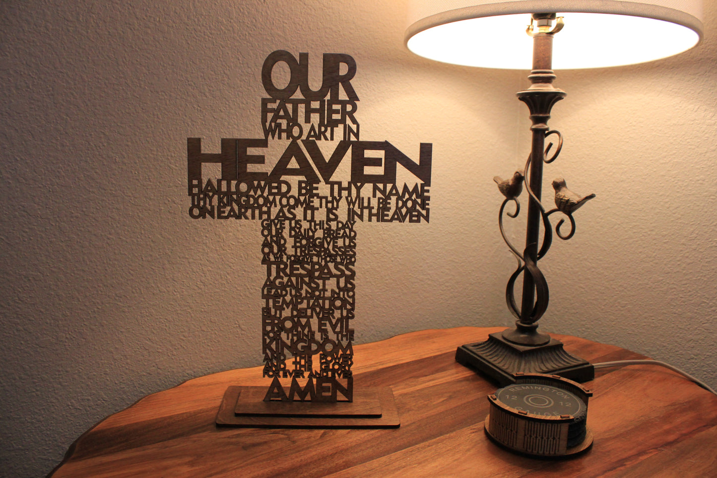 🙏 Beautiful Wooden Lord’s Prayer Cross on Base – Large - Christian Home Decor
