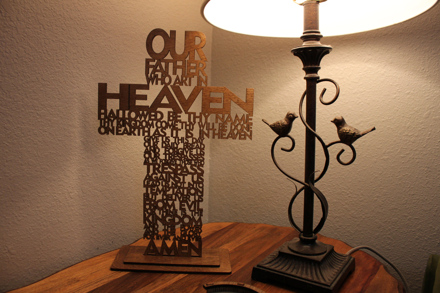 🙏 Beautiful Wooden Lord’s Prayer Cross on Base – Large - Christian Home Decor