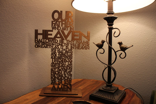 🙏 Beautiful Wooden Lord’s Prayer Cross on Base – Large - Christian Home Decor