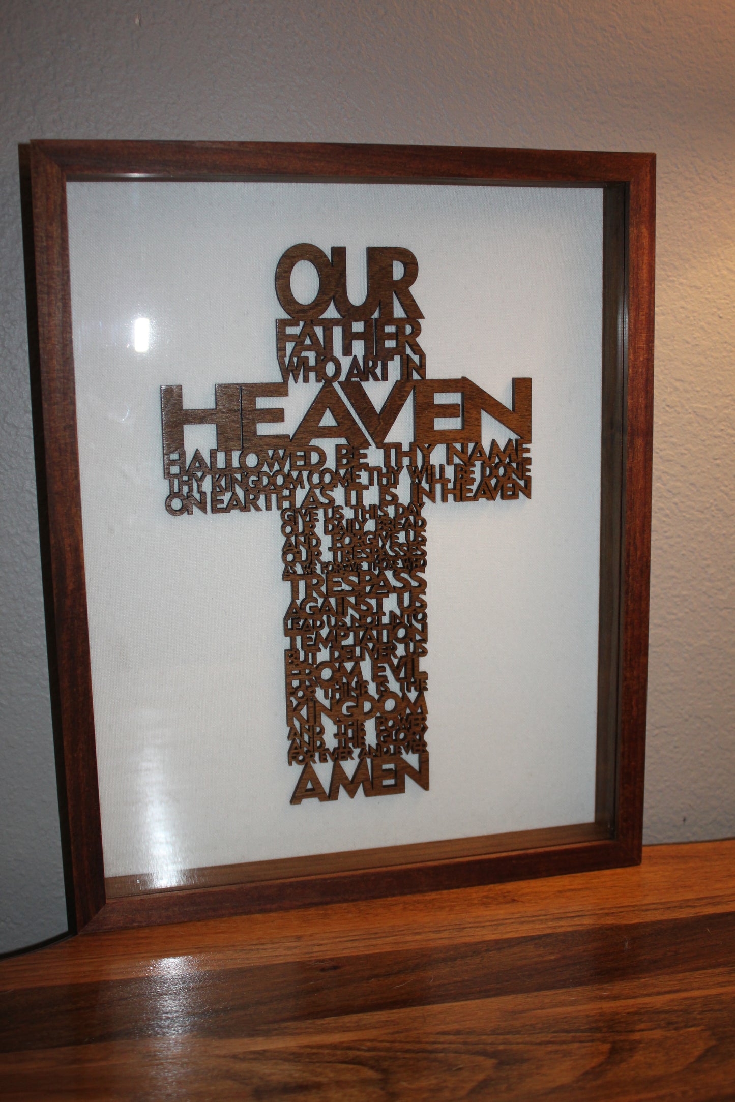 🙏 Beautiful Wooden Lord’s Prayer Cross in 2" shadowbox – Christian Home Decor