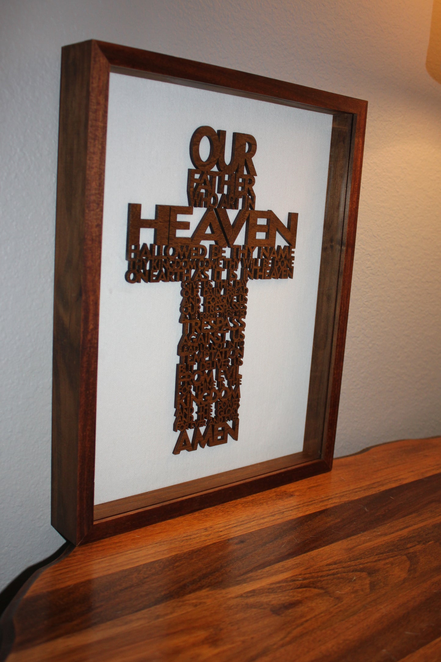 🙏 Beautiful Wooden Lord’s Prayer Cross in 2" shadowbox – Christian Home Decor