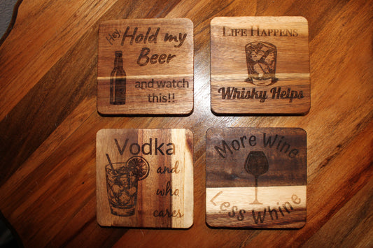 Fantastic Acacia wood laser engraved drink coasters