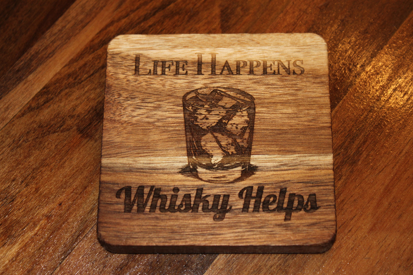 Fantastic Acacia wood laser engraved drink coasters
